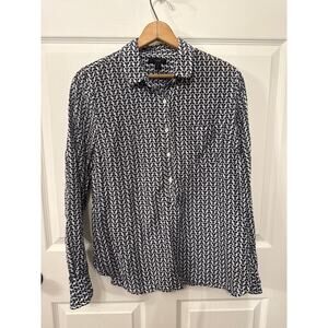 J. Crew Silk Blend Geometric Patterned Button Down Blouse,sz 12